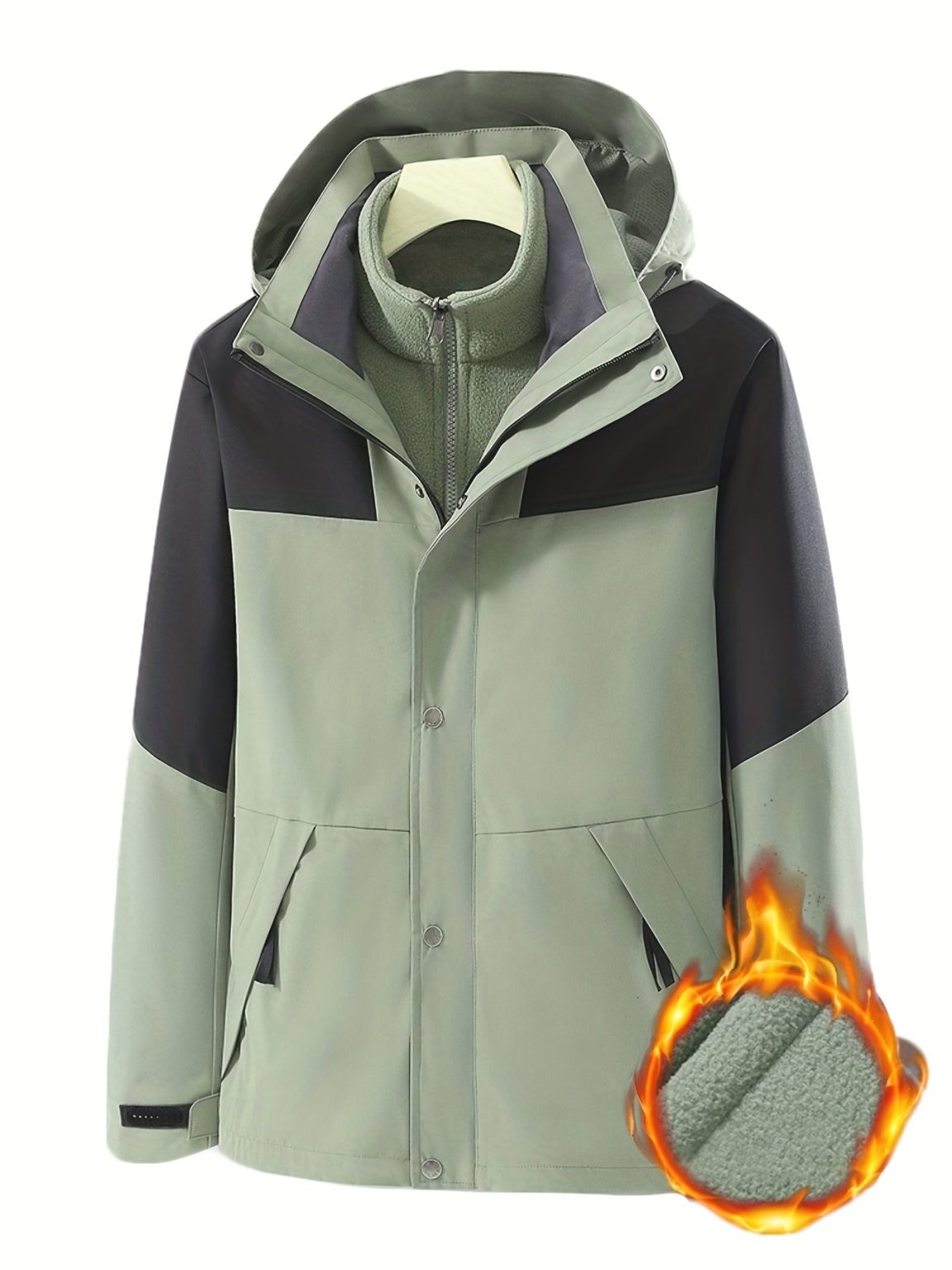 3-in-1 Color Block Warm Punch Jacket, Casual Waterproof Windproof ...